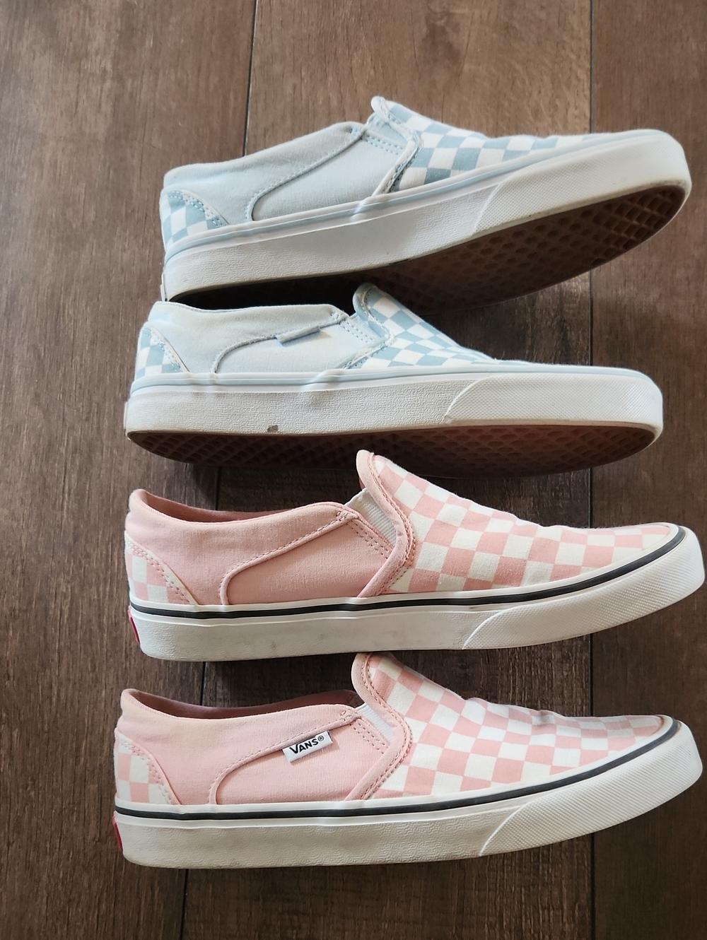Vans Slip-On Checkerboard Sneakers - Pink & Light Blue 2 Pair Size 9.5